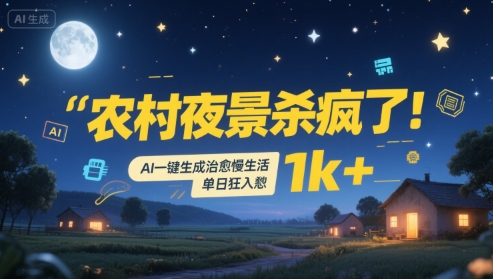农村夜景杀疯了！AI一键生成治愈系慢生活，单日狂入1k+-佳腾网赚