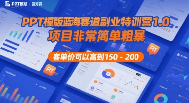 PPT模版蓝海赛道副业特训营1.0，项目非常简单粗暴，客单价可以高到150-200-佳腾网赚
