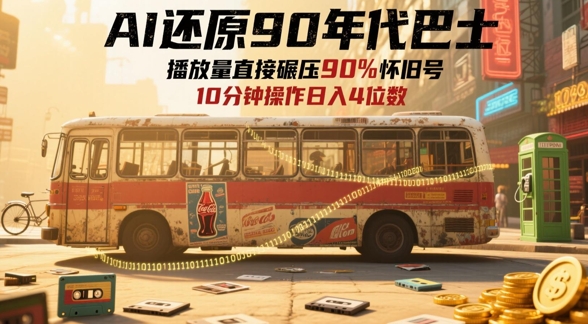 AI还原90年代巴士，一帧就让70后泪崩，播放量直接碾压90%怀旧号，每天操作十分钟，日入四位数-佳腾网赚